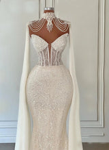 Sequined Mermaid Fitted Floor-Length Wedding Dresses Beaded-Dbrbridal