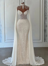 Sequined Mermaid Fitted Floor-Length Wedding Dresses Beaded-Dbrbridal