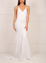 Sequined Mermaid Fitted V-Neck Sleeveless Wedding Dresses Open Back-Dbrbridal