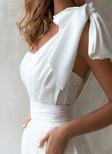 Sequined Wedding Dress One-Shoulder Sleeveless Design Court Train-Dbrbridal