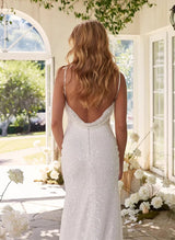 Sequined Wedding Dresses Elegant Sheath Fitted V-Neck Sleeveless Cowl Back-Dbrbridal