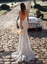 Sequined Wedding Dresses Sparkly V-Neck Sleeveless Design Sweep Train-Dbrbridal