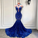 Sequins Royal Blue Sleeveless Mermaid Prom Dress-Dbrbridal