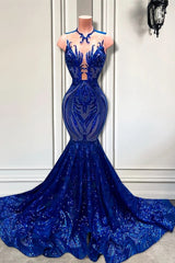 Sequins Royal Blue Sleeveless Mermaid Prom Dress-Dbrbridal