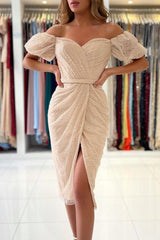 Sequins Short Prom Dress Split Ball DressesOff-the-Shoulder-Dbrbridal