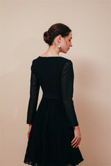 Sexy Deep V-Neck Long Sleevess Bowtie Little Black Dress-Dbrbridal