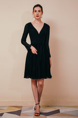 Sexy Deep V-Neck Long Sleevess Bowtie Little Black Dress-Dbrbridal