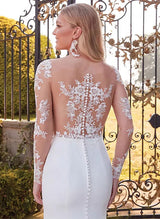 Sexy Lace Elastic Satin Wedding Dresses Long Sleeves Mermaid Fitted Square Neckline-Dbrbridal