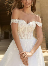 Sexy Lace Tulle Wedding Dresses Off-the-Shoulder Ball-Gown Open Back-Dbrbridal