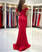 Sexy Red Off The Shoulder Mermaid Prom Dress With Side Split-Dbrbridal
