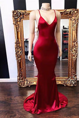 Sexy Spaghetti-Strapss V-Neck Mermaid Prom Dress Red Long Chiffon-Dbrbridal