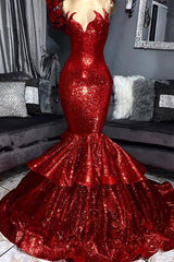 Sexy Strapless Mermaid Red Prom Dress Sequins Long-Dbrbridal