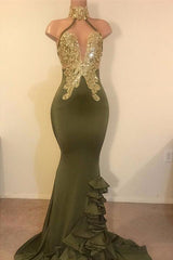 Sexy V-Neck Halter Backless Mermaid Prom Dress Sequins Chiffon Green Long Backless-Dbrbridal