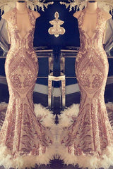 Sexy V-Neck Halter Mermaid Prom Dress Gold Sequins Long Backless-Dbrbridal