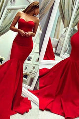 Sey Red Satin Mermaid Sleeveless Sweetheart Floor Length Backless Prom Dresses Evening Gowns With Zipper-Dbrbridal