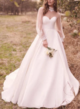 Sheer Long Sleeve Ball-Gown Wedding Dress High Neck-Dbrbridal