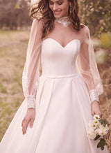 Sheer Long Sleeve Ball-Gown Wedding Dress High Neck-Dbrbridal