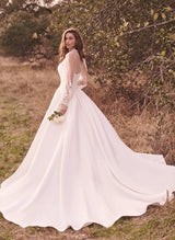 Sheer Long Sleeve Ball-Gown Wedding Dress High Neck-Dbrbridal