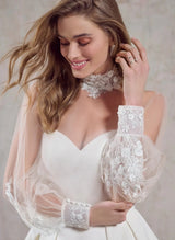 Sheer Long Sleeve Ball-Gown Wedding Dress High Neck-Dbrbridal