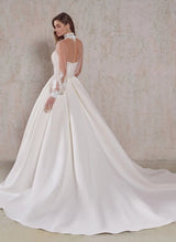 Sheer Long Sleeve Ball-Gown Wedding Dress High Neck-Dbrbridal
