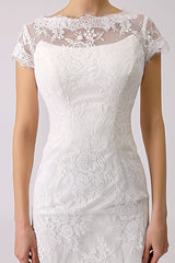 Short Casual Wedding Dresses Lace Illusion Short Sleeve Column Column Reception Dress For Bride Exclusive-Dbrbridal