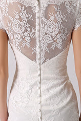 Short Casual Wedding Dresses Lace Illusion Short Sleeve Column Column Reception Dress For Bride Exclusive-Dbrbridal