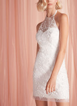 Short Halter Sleeveless Sheath Fitted Wedding Dresses-Dbrbridal