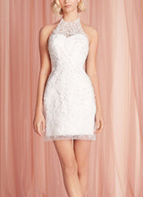 Short Halter Sleeveless Sheath Fitted Wedding Dresses-Dbrbridal