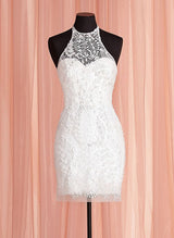 Short Halter Sleeveless Sheath Fitted Wedding Dresses-Dbrbridal