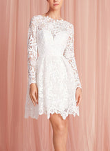 Short Lace Wedding Dresses Chic A-line Silhouette Scoop Neck Long Sleeves-Dbrbridal