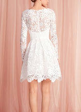 Short Lace Wedding Dresses Chic A-line Silhouette Scoop Neck Long Sleeves-Dbrbridal