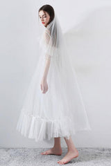 Short Wedding Dress A-line Chic V-Neck Short Sleeves Tea Length Bridal Gowns-Dbrbridal