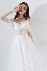 Short Wedding Dress A-line Chic V-Neck Short Sleeves Tea Length Bridal Gowns-Dbrbridal