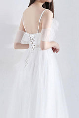 Short Wedding Dress A-line Chic V-Neck Short Sleeves Tea Length Bridal Gowns-Dbrbridal
