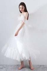 Short Wedding Dress A-line Chic V-Neck Short Sleeves Tea Length Bridal Gowns-Dbrbridal