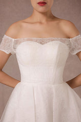Short Wedding Dress Lace Off The Shoulder Mini A-Line Retro Bridal Dress-Dbrbridal