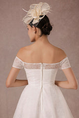 Short Wedding Dress Lace Off The Shoulder Mini A-Line Retro Bridal Dress-Dbrbridal