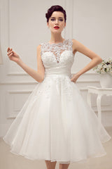 Short Wedding Dresses Retro 1950s Bridal Gown Sexy Backless Lace Beading Pleated Sequins Illusion Wedding Reception Dress With Exclusive-Dbrbridal