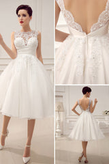 Short Wedding Dresses Retro 1950s Bridal Gown Sexy Backless Lace Beading Pleated Sequins Illusion Wedding Reception Dress With Exclusive-Dbrbridal