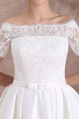 Short Wedding Dresses Retro Bridal Dress 1950s Bateau Lace Short Sleeve Ivory Bow Sash Tea Length Wedding Reception Dress Exclusive-Dbrbridal