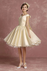 Short Wedding Dresses Satin Retro Princess Bridal Dress Knee Length Sleeveless Lace Edge Pleated Bridal Gown With Ribbon Bow Exclusive-Dbrbridal