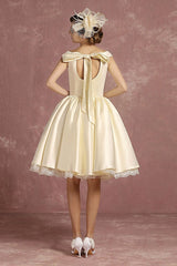 Short Wedding Dresses Satin Retro Princess Bridal Dress Knee Length Sleeveless Lace Edge Pleated Bridal Gown With Ribbon Bow Exclusive-Dbrbridal