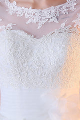 Short Wedding Dresses White Half Sleeve Lace Applique Tea Length Bridal Dress-Dbrbridal