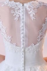 Short Wedding Dresses White Half Sleeve Lace Applique Tea Length Bridal Dress-Dbrbridal