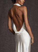 Silk Like Satin Backless Halter Sheath Fitted Wedding Dresses-Dbrbridal
