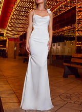 Silk-like satin wedding dresses Flowers high split-Dbrbridal