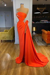 Silver Sequined Orange High-split Prom Dress One-shoulder-Dbrbridal