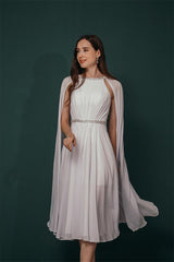 Simple Beadings White Chiffon Summer Wedding Dress with Cape-Dbrbridal