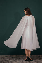 Simple Beadings White Chiffon Summer Wedding Dress with Cape-Dbrbridal