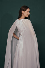 Simple Beadings White Chiffon Summer Wedding Dress with Cape-Dbrbridal